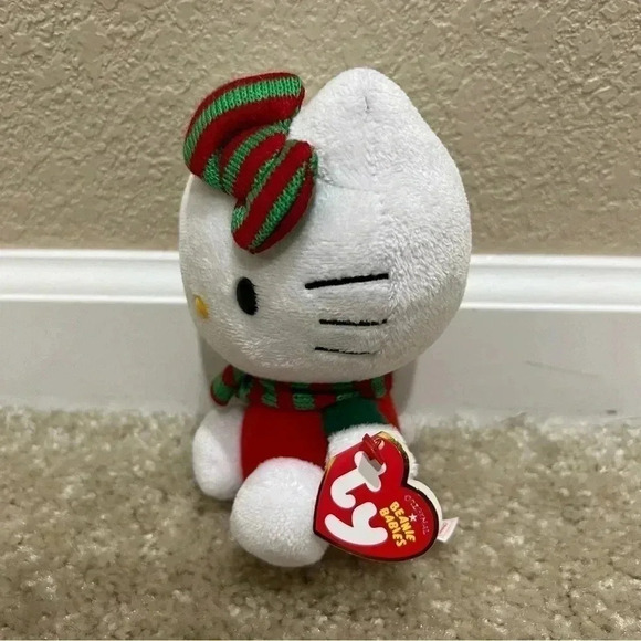 Ty Beanie Baby Hello Kitty RED OUTFIT Winter Red & Green Christmas Scarf 6" - Picture 3 of 9